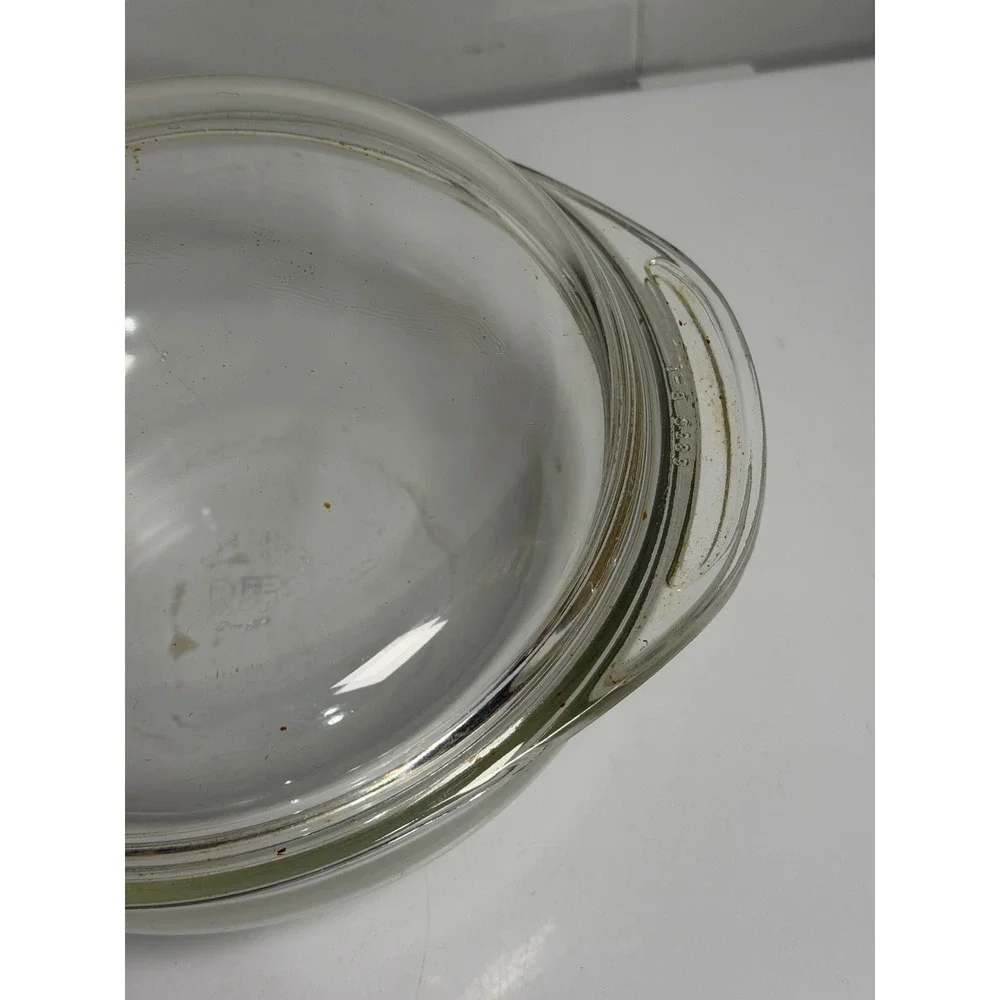 VTG Pyrex Casserole Dish Clear Round Glass Baking Bowl With Lid 1.5 Quart 023